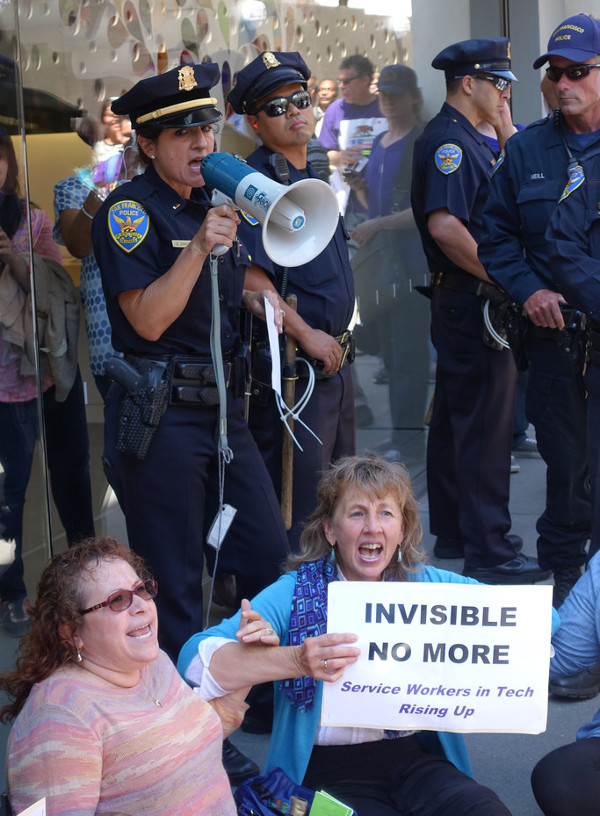 A dozen people are arrested at the labor protest at a San Francisco Apple Store. PHOTO/STEVE RHODES