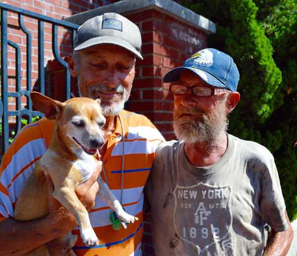 John (left) and James on 4th Street in downtown Santa Ana, CA. About 1400 homeless are spread across this city. They mostly sleep by the Civic Center and Library. PHOTO/DAVE GUZMAN