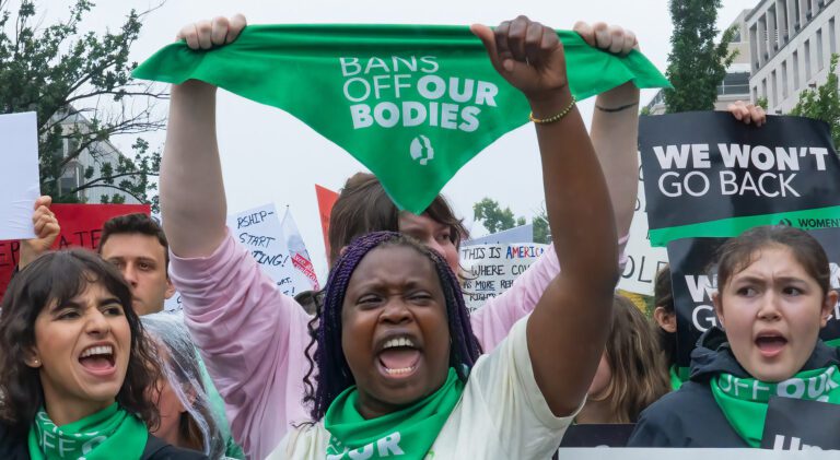 This is a photo of women marching for abortion rights in Washington, D.C. July 9, 2022.