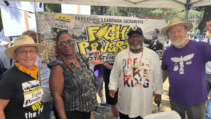 Participants Cathleen Williams, Jessica Perkins, Kevin Carter and Chris Brown,Sacramento Poor People’s Campaign, at the No Kings Day protest, June 14, 2025.