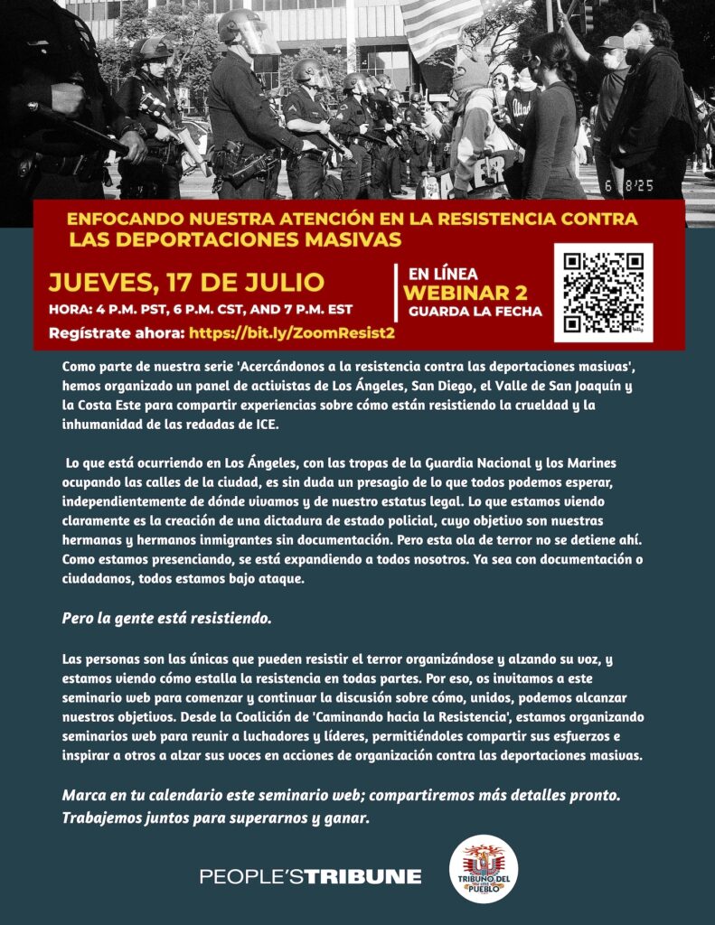 Spanish flyer zooming to the resistance against mass deportations webinar 2