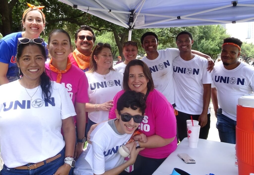 Union members rallying in protest to Texas redistricting plan