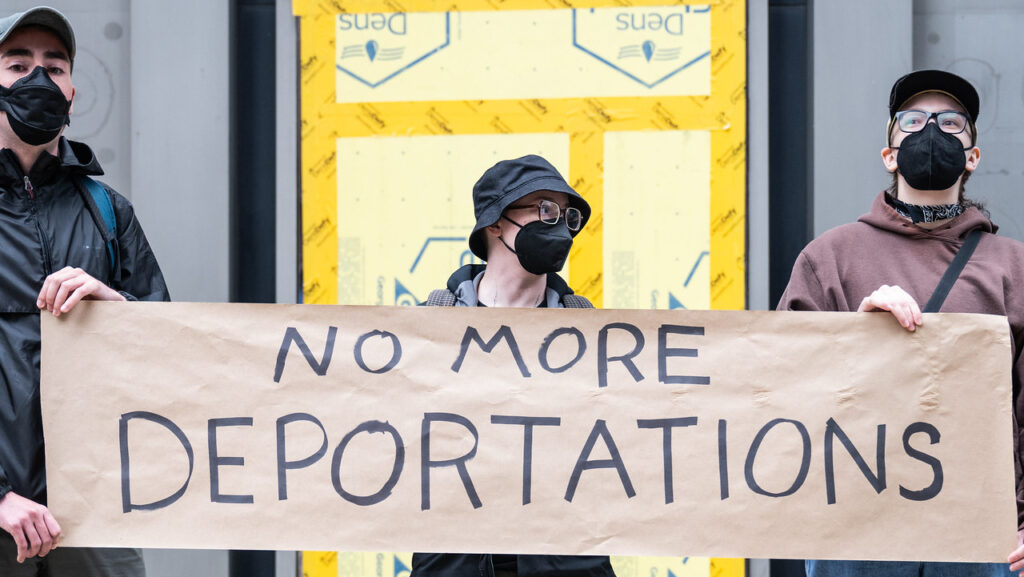 no more deportations banner Chicago 2025 for disappearing immigrants story