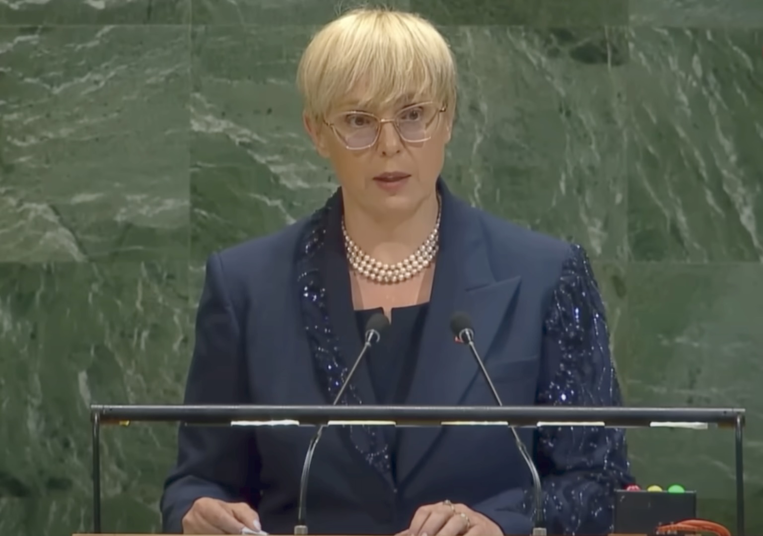 Nataša Pirc Musar, president of Slovenia, speaks about catastrophe in Gaza in her speech to the UN General Assembly.