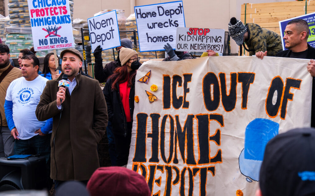 chicagoans gather at a Home Depot to defend day laborers