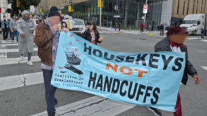 A march to San Francisco City Hall demands housing for homeless families, not criminalization. Photo/ Sarah Menefee