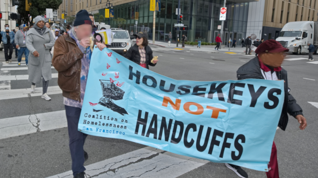 A march to San Francisco City Hall demands housing for homeless families, not criminalization. Photo/ Sarah Menefee