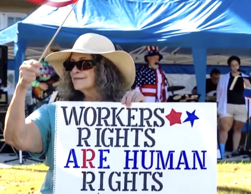 Labor Day protests demand workers' rights over billionaires. Video Still/WBAI TV - 11 Baltimore