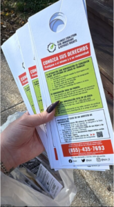 vette passing out ‘Know your Rights’ and ‘What to do if someone is detained by ICE’ pamplhet