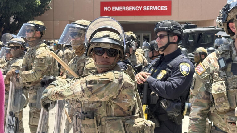 photo of national guard and police in LA in 2025 to go with ICE story