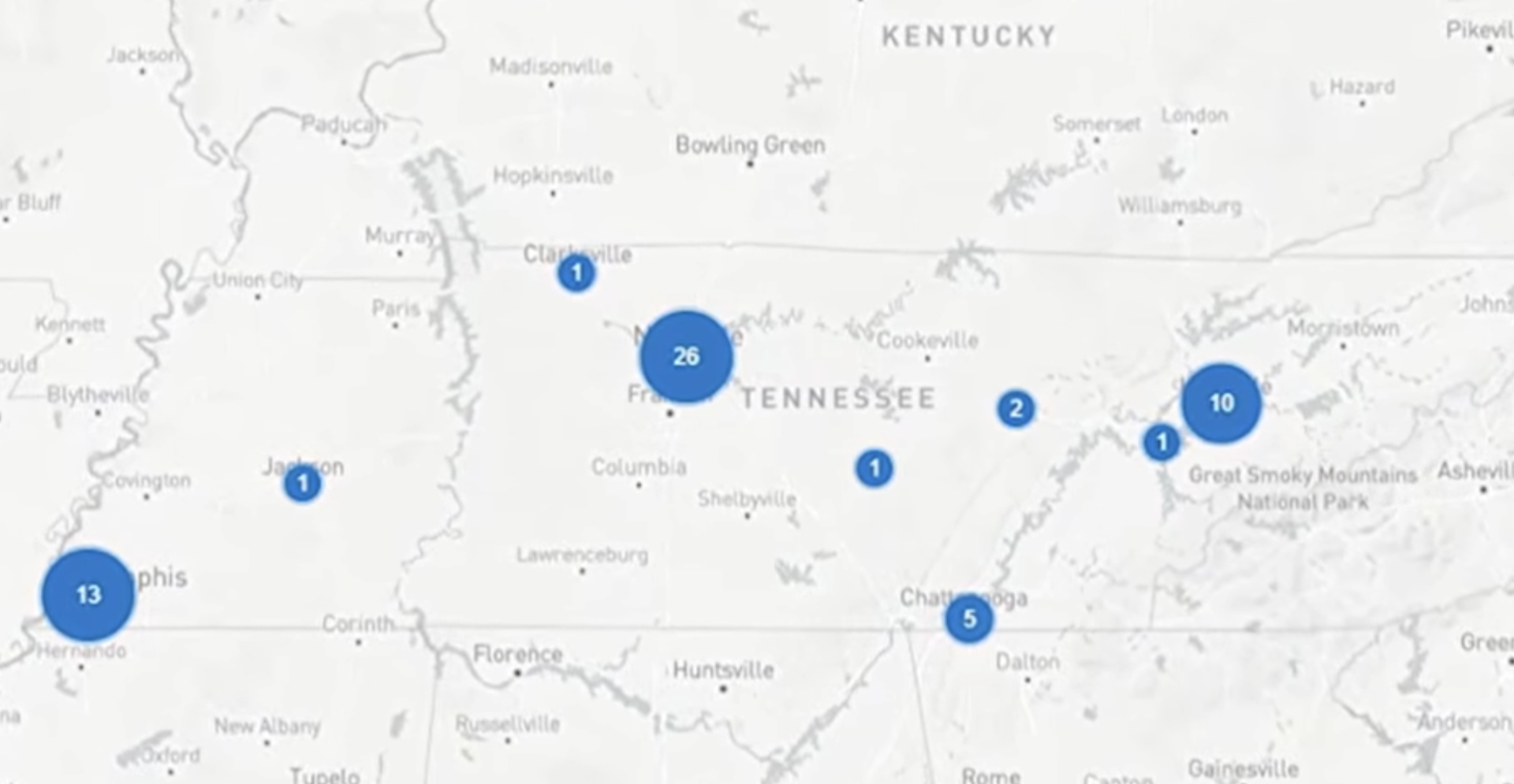 Data Center map in Tennessee